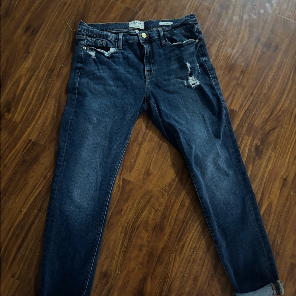 Frame Denim Dark Blue Distressed Jeans Sz 29